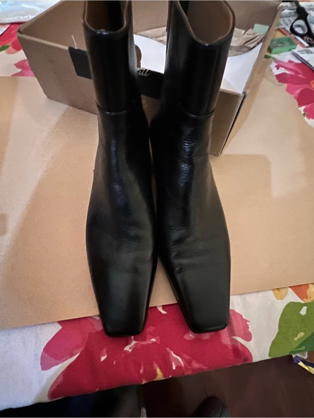 Madewell Black Leather Square-Toe Ankle Booties - Picture 5 of 8